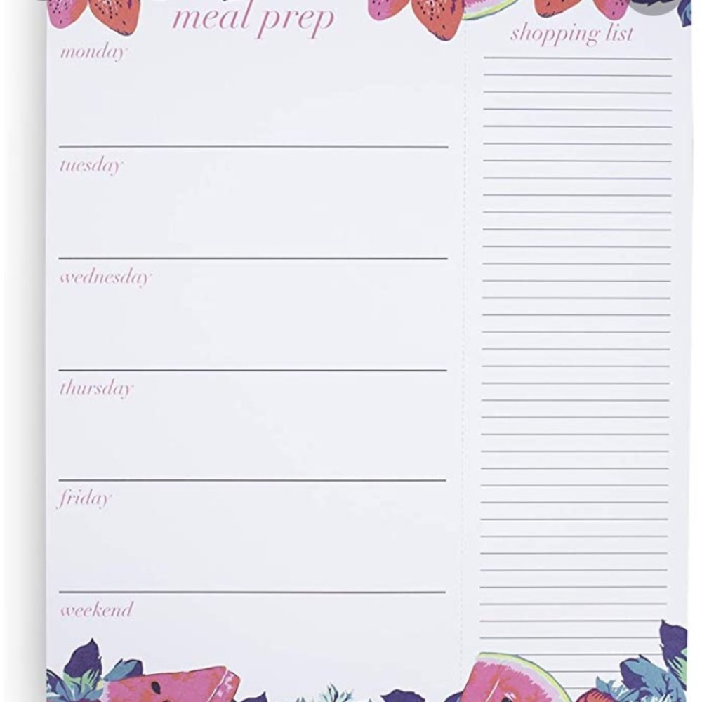 BNIP Weekly Meal Planner & Shopping List Pad, Rosy Garden Picnic